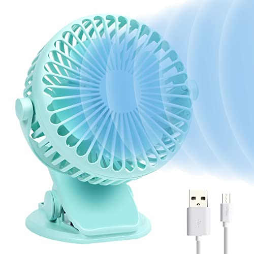EXTFANS Ventilador con clip USB recargable, potente ventilador de escritorio para cama de 3 velocidades de rotación de 360°, ventilador personal para oficina, coche, cochecito, camping, gimnasio verde Cover
