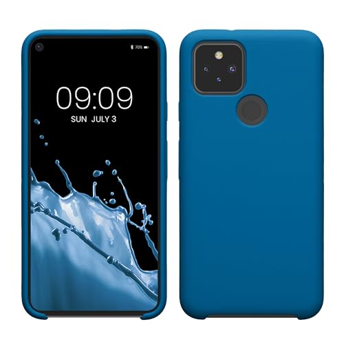 Image of kwmobile Case for Google Pixel 5 Case - Soft Cover - Shockproof Silicone - Wireless Charging Blue Reef