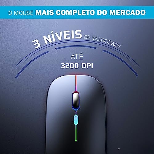 Mouse Sem Fio Recarregavel 2.4g Wireless USB para Notebook Desktop TV (PRETO)
