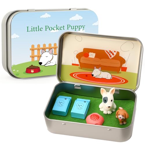 JULEASEL Little Pocket Puppy, Cute Pup in Tin Box, DIY Pet Dog Adoption, Travel Buddy, Gift for Kids, Pet Lovers