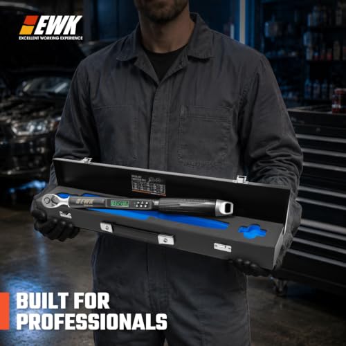Image of EWK 3 /8 inch Drive Digital Angle Torque Wrench 5-100 ft-lbs (6.8-135 Nm) | ISO 6789, ±1.5% clockwise / ±2.5% counterclockwise / ±2% Angle, LCD Display, LED Buzzer Vibration Alert, 30 Memory Values