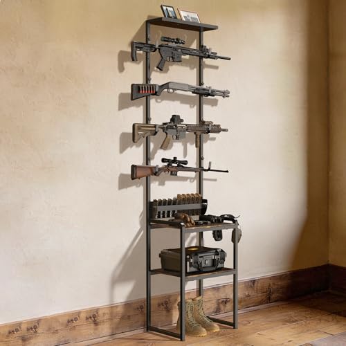 CVLIFE Gun Rack Stand, Indoor Gun Racks for 4 Rifles, Floor Standing Rifle Shotgun Rack with Mag Holder, Heavy-Duty Carbon-Steel Build, Wall Mount & Floor Stand Airsoft Gun Holder