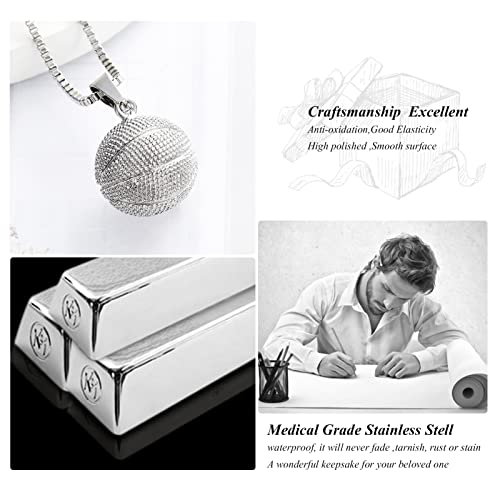 XSMZB Basketball Hoop Cremation Jewelry for Ashes Stainless Steel Pendant Locket Keepsake Memorial Urn Necklace for Women Men (Basketball-Silver) - Thumbnail 6