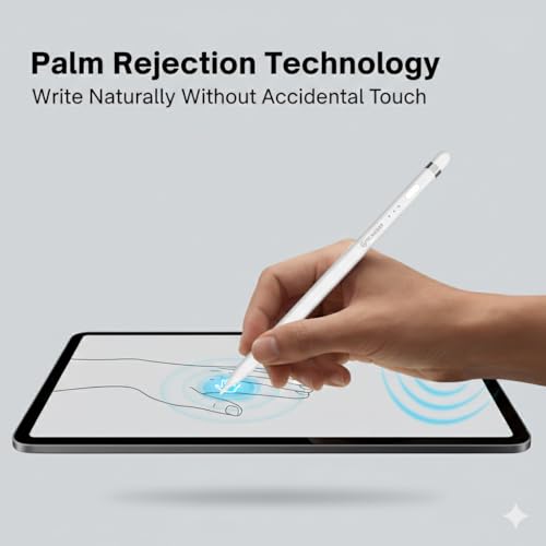 Image of Stylus Pen for iPad | iPad Pencil 360 Tilt Sensitivity, Fast Charging & Palm Rejection for iPad Air 3 /4 /5 /M2 /M3 /M4 Mini 5 /6 /7, Pro 1 /2 /3 /4 /5 /6, iPad 6 /7 /8 /9 /10 /11 from 2018 Onwards, White