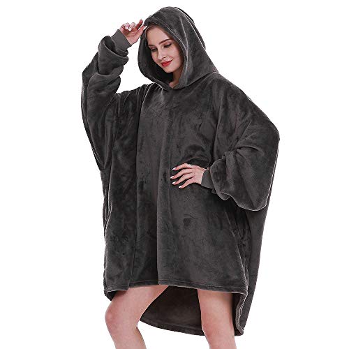 Panku Wearable Blanket Hoodie, Oversized Flannel Blanket Sweatshirt With Hood Pocket And Sleeves, Hooded Blanket For Adult Women Men, (Dark Grey) #TOP1