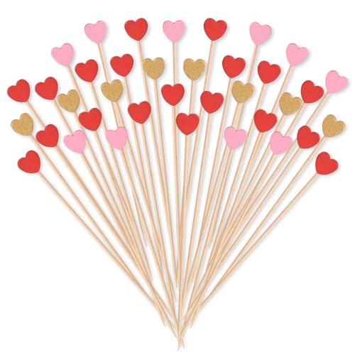 Pic Cocktail Cœur, 200pcs Brochette Cœur, Coeur Baton, Pique Aperitif Coeur, Cure Dent Coeur, Adapté aux Fêtes de la Saint-Valentin, aux Fêtes d'Anniversaire et aux Mariages(Rouge+Rose+Jaune)