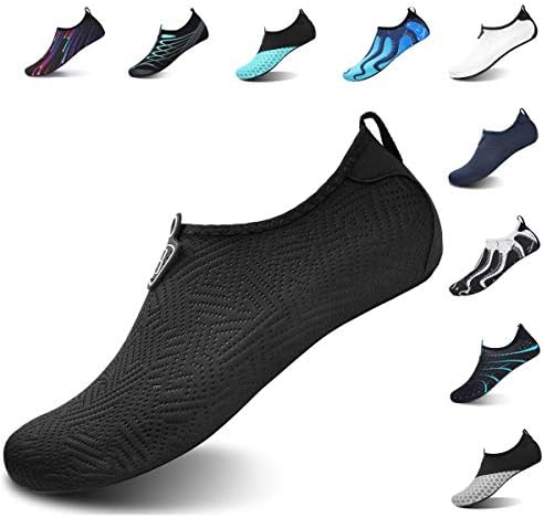 JOINFREE Mens Water Shoes Swim Shoes Women Quick-Dry Barefoot Beach Surf Boat Yoga Sneakers (Black Lines, 45-46 EU,14-15 M US Women / 12-13 M US Men)