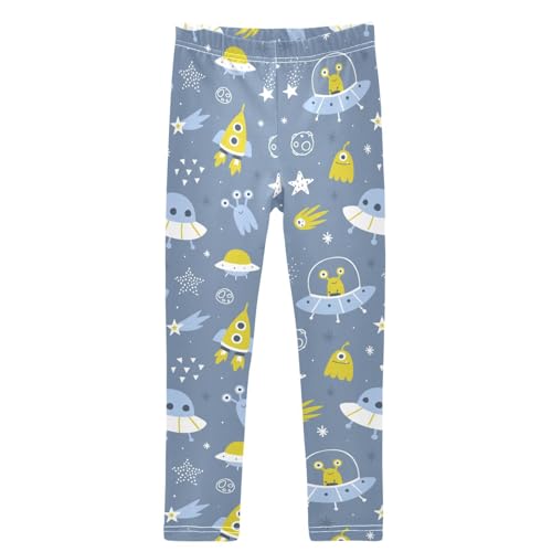 Girls' Leggings Space Alien Spaceship Pattern Ankle Length Printed Leggings Comfort Pants for Kids 4-10 Years