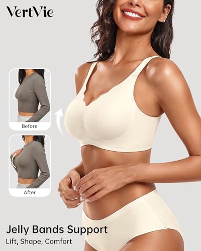 Image of Vertvie Women Seamless Jelly Bras No Underwire Supportive Wireless Push Up Full Coverage Bralette Comfy Scalloped T-Shirt Bra