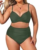 Photo Gallery aqua eve costume da bagno a due pezzi da donna con ferretto, a vita alta, controllo della pancia, verde militare, 50 plus Photo Gallery aqua eve costume da bagno a due pezzi da donna con ferretto, a vita alta, controllo della pancia, verde militare, 50 plus