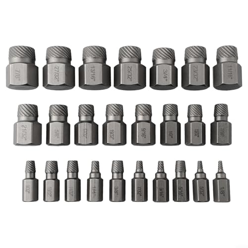 Juego de 25 extractores de tornillos para extracción de pernos dañados, acero de alto carbono, diseño para zurdos para extracción rápida