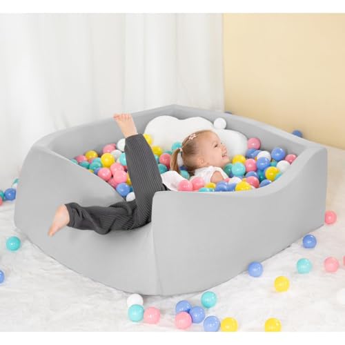 UHAPPYEE Square Foam Ball Pit for Toddler,35"x35"x12" Soft Ball Pit Pool with Removable Cover, Indoor Memory Sponge Ball Playpen Without Balls - Light Grey