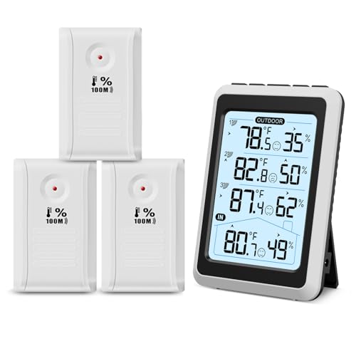 ORIA 3 Sensor Wireless Indoor Outdoor Thermometer Hygrometer, Digital Temperature