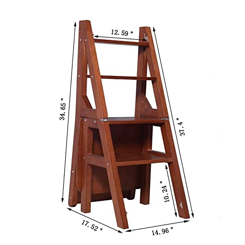 Solid Rubber Wood Folding Library Ladder Chair,Step Ladders Step Chair,Foldable 4-Step Stool Dual Purpose Stepladders,4-Step Climb Step,Folding Ladder Chair,Display Stand ,Flower Stand #TOP5