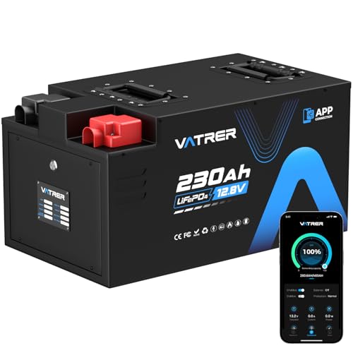 VATRER POWER 12V 230Ah Batería de Litio LiFePO4, 200A BMS, Apagado a Baja Temperatura, 5000+ Ciclos, 2944Wh, Ideal para Autocaravanas, Paneles Solares
