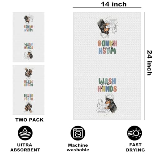 Image of 2 Pcs Funny Dachshund Hand Towel for Bathroom 24x14 Inch, Dachshund Gifts Reusable Dish Cloth Towel, Waffle Weave Hand Towels for Toilet Home Bathroom Decor, Weiner Dog Gifts for Women Mom Friend