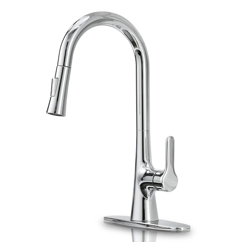 Kitchen Faucet with Pull Down Sprayer, Polished Chrome Kitchen Sink Faucet 1 or 3 Hole, High Arc Single Handle Spot Resist Stainless Steel Kitchen Faucets for Farmhouse Camper Laundry Rv Bar