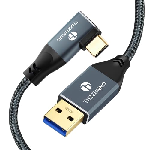 Image of Thzzhnno Right Angle USB C Cable 1M, 10Gbps USB 3.0 A to USB 3.1 90 Degree Lead, 90° Angled USB Type C to Type A Cable for Mobile Phone, iPad, Laptop, Steam Deck, Tablet, SSD, Monitor etc.