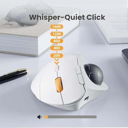 Image of ProtoArc Wireless Trackball Mouse, EM04 Ergonomic Bluetooth Rollerball Mouse Rechargeable Computer Laptop Mouse Thumb Control Mice, Compatible with PC, iPad, Mac, Windows-White Mouse Slate Ball