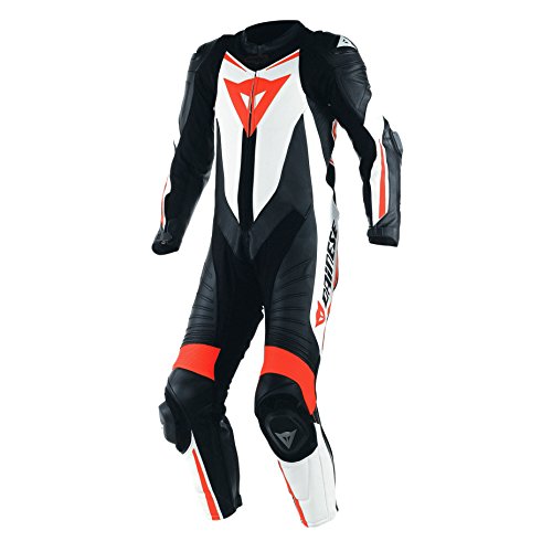 Dainese-LAGUNA SECA D1 Monos perforado , Negro/Blanco/Fluo-Rojo, Talla 50