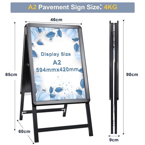 STANDNEE Kundenstopper A2 Plakatständer Outdoor Schwarz Bürgersteig Schild Rahmen Doppelseitiges Display A-Board Schild Halter für Werbung (Schwarz-A2)