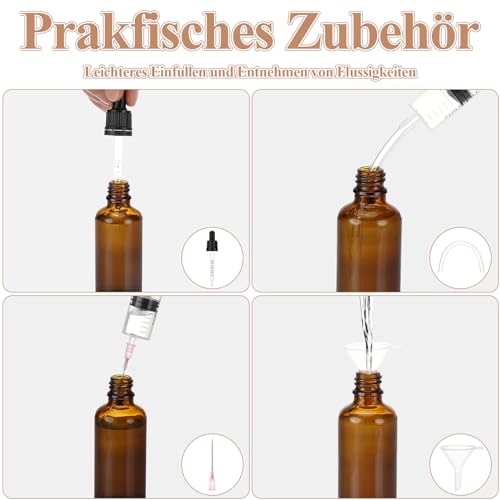 Collazoey 6 pcs 50 ml Pipettenflasche,Inklusive 7 Stk Hilfszubehör,Braunglasflasche,Apothekerflaschen mit Tropfenpipette,für ätherische Öle, Parfümöle, Flüssigfarbstoffen Aromatherapie Mischungen