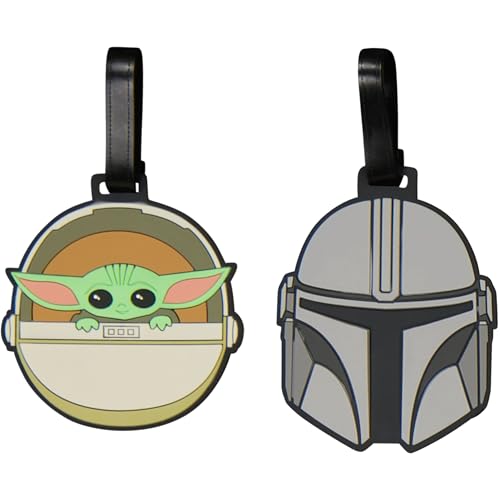 FUL Star Wars The Mandalorian 2-Piece Suitcase ID Tag Set with Adjustable Straps, Grogu and Mando, Multi, One Size