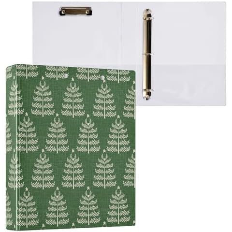 Aslsiy Winter Damask Green Trees 3 Ring Binder 1.5 Inch Round Clipboard Binder Decorative Harcover Binder Organizer for Office Supplies Cover