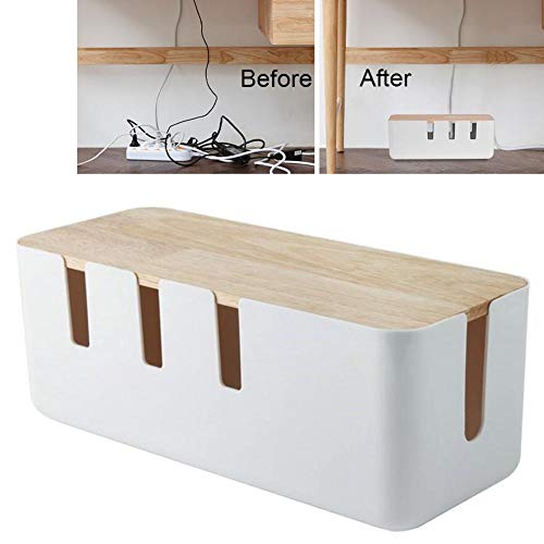 Kabel-Management-Box, Kabel-Organizer für Steckdosenleiste, Verlängerungskabel, Kabel-Hider-Box mit Holzdeckel zum Verstecken der
