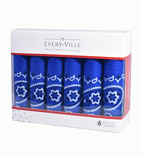 6-Pack Royal Blue Bandana Gift Set - 100% Cotton, 22x22 In, Paisley - Large Bandanna Hankerchief Pocket Square Headband Scarf - Thumbnail 7