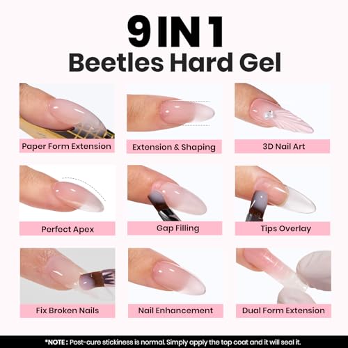 Gelab cosmetics LLC Beetles Builder Gel for Nails-3 Colors 9 in 1 Nail Extension Sculpting Building,Clear Nude Pink Hard Gel Kit with Base Top Coat for Pros Women,UV & LED Lamp Cured Needed 30g