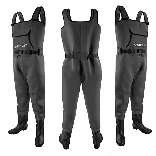 Night Cat Neoprene Fishing Waders For Men Women With Insulated Cleated Bootfoot Warm Waterproof Hip Waders Duck Hunting Chest Wader With Adjustable Strap Reinforced Knee Protection #TOP1