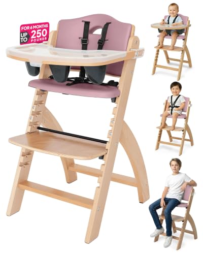 Abiie Beyond Junior Convertible Wooden High Chair with Removable Tray | 3-in-1 Adjustable Highchair for Babies & Toddlers Fits 6 Mos to 250 lbs Water-Resistant Mahogany Wood w White Cushion product thumbnail 12