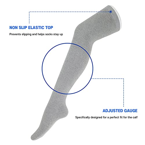Image of Tom & Mary Women's Thigh High Socks, Combed Cotton (85%), Non-Slip, Soft, Stripe & Solid Colors, Over Knee Extra Long Socks (Grey) (3 Pairs)