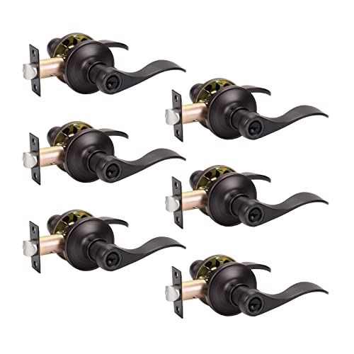 KNOBWELL 6 Pack Exterior Door Lever Handle Entrance Lock, Handleset with Different Keys Oil Rubbed Bronze Finish Lever Door Handle(Not Keyed Alike)