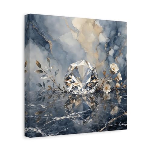Toile florale diamant bleu or pour cadre déco salon moderne carré 12x12 pouces