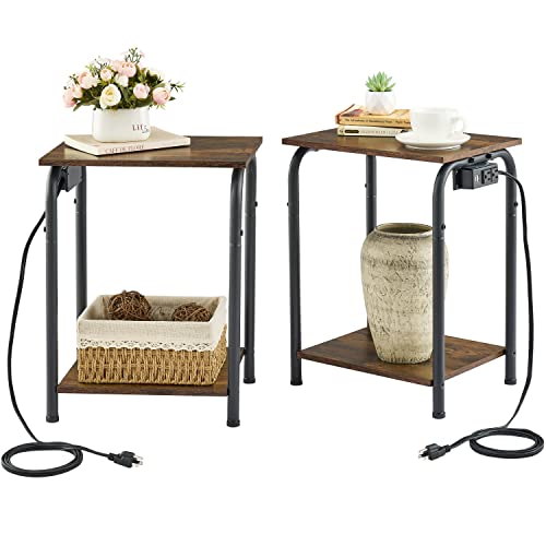 Tajsoon 2 Tier Small End Table With Charging Station Set Of 2, Small Side Table With Power Outlets & Usb Ports, Sofa Table, Bedside Table, Small Table For Small Spaces， Living Room, Bedroom #TOP7