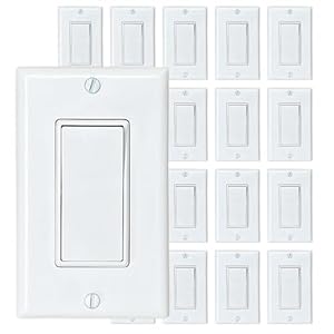 [20-Pack] PROCURU Decorator Paddle Rocker Light Switch, Single Pole, 3-Wire, Grounding 15A 120V-277V, White, UL Certified, Includes Wall Plate Covers