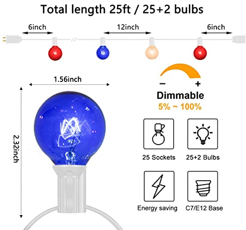 Goothy G40 Red White And Blue Light Bulbs(2 Spare), Independence Day Lights For Patriotic Party Garden Festival Decor- White thumb #1