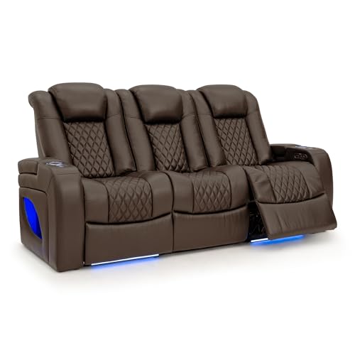 Seatcraft Anthem LT Zero-Gravity HeatZero Italian Leather Sofa w/Fold-Down Table Home Theater Seating, Heat & Massage, Power Headrest, Power Recline, Brown