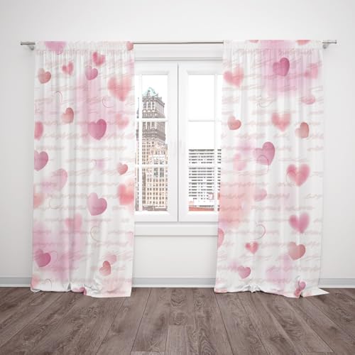 DOTOOMA Valentine's Day Window Curtains Pink Hearts Romantic Nursery Bedroom Living Room Window Decoration Polyester Fabric Supplies 41x84 Inch 2...