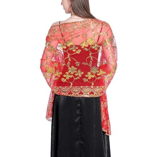 Ladiery Damen Pailletten Floral Schals und Stola für Abendkleid,Glitzer Festlich Hochzeit Stole Tuch für Abend Party