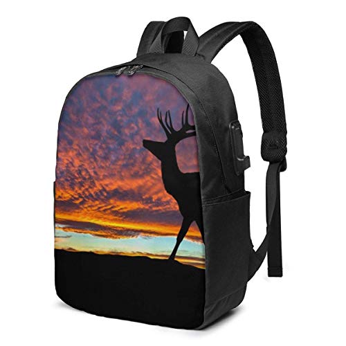 AOOEDM Mochila Ligera de Viaje con Estampado Red Deer Bull Elk Sunset con Puerto de Carga