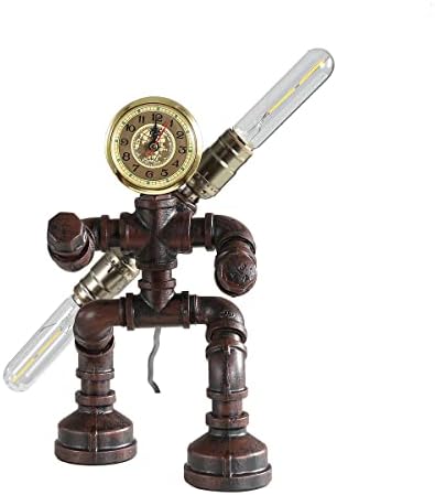 Kaj Hejmo Water Pipe Table Lamp Robot Style- Retro Industrial Steampunk Rustic Table Light- Vintage Farmhouse Desk Lamp for Bedroom,Office, Bedside, Nightstand, Baror or Shop (Bronze-Style B)