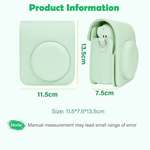 Muziri Kinokoo Instant Mini 12 Case Compatible For Fujifilm Fuji Instax Mini 12/Polaroid Mini 12 Camera - Pu Leather Protective Case Cover Bag With Adjustable Shoulder Strap - Mint Green #TOP4