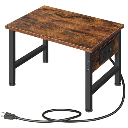 HOOBRO Printer Stand for Desk, Desktop Printer Stand with Charging Station, Small Printer Table with Storage Hook, Under Desk Printer Cart, File Rack for Home Office BF01UPS01