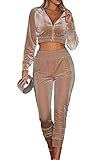MAGIMODAC Damen Freizeitanzug Sportanzug Jogginganzug Sportjacke Jacke mit Reißverschluss Sporthose Hose mit Tunnelzug (Etikett M/EU 36-38, Khaki)