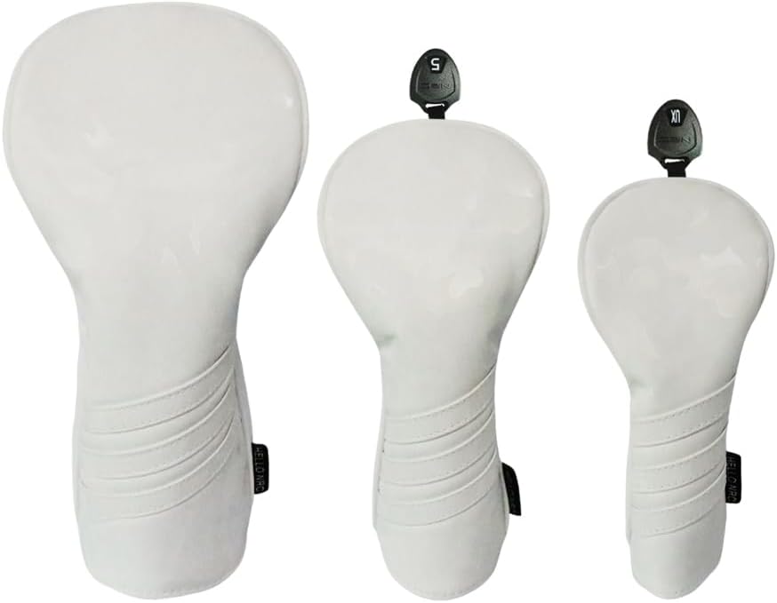 White 3pcs Golf Club Head Covers Driver Headcover 3 Wood Fairway Covers Rescue Hybrid Headcover for Men Golfers
