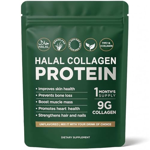 Vlsdoin Halal Collagen Protein Powder Grass-Fed Collagen Peptides Powder Type I&III 100% Hydrolyzed for Hair Skin Nails Gut Bone & Joint Health for Women and Men Sugar Free Unflavoured (1)