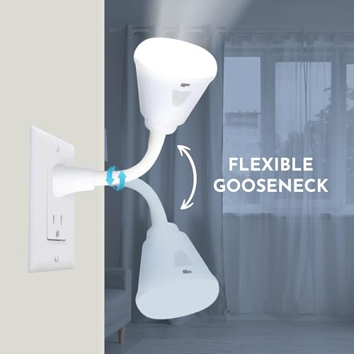 Image of Bright Night Light LED Motion and Light Sensor AC Outlet Plug-in Flexible Neck Rotatable PIR Automatic Lamp Dusk to Dawn (6 Watts)
